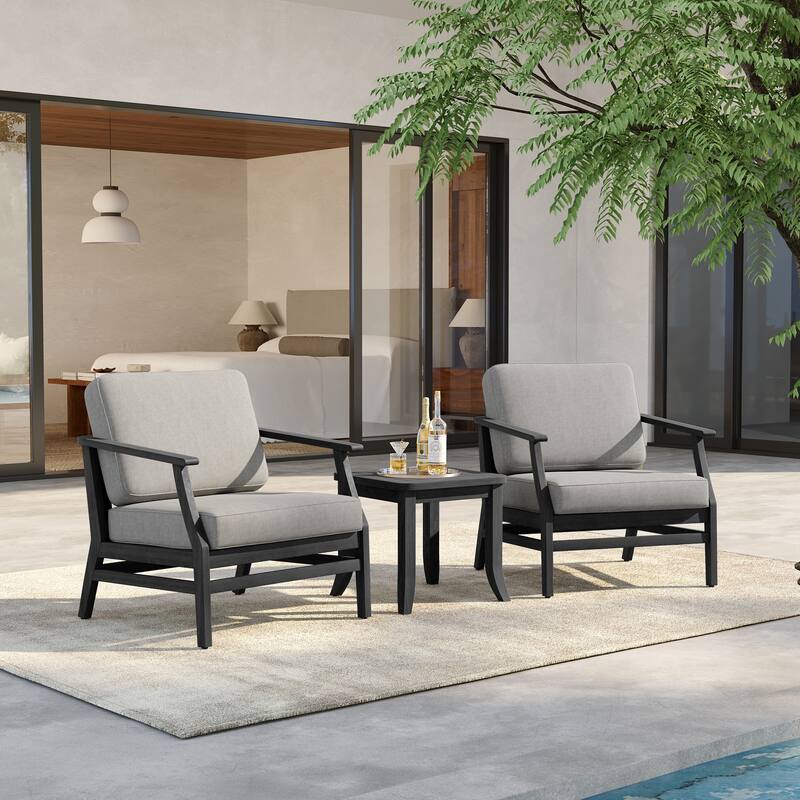 3 Set Outdoor Teak Wood Club Chairs with Side Table