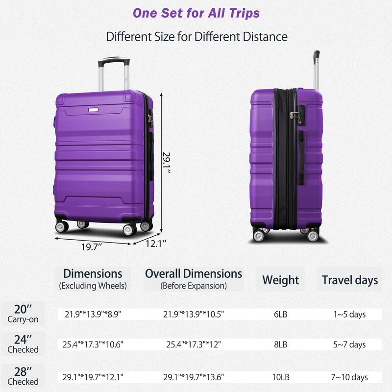 Luggage Sets New Model Expandable ABS Hardshell 3pcs Clearance Luggage Hardside Lightweight Durable Suitcase sets Spinner Wheels
