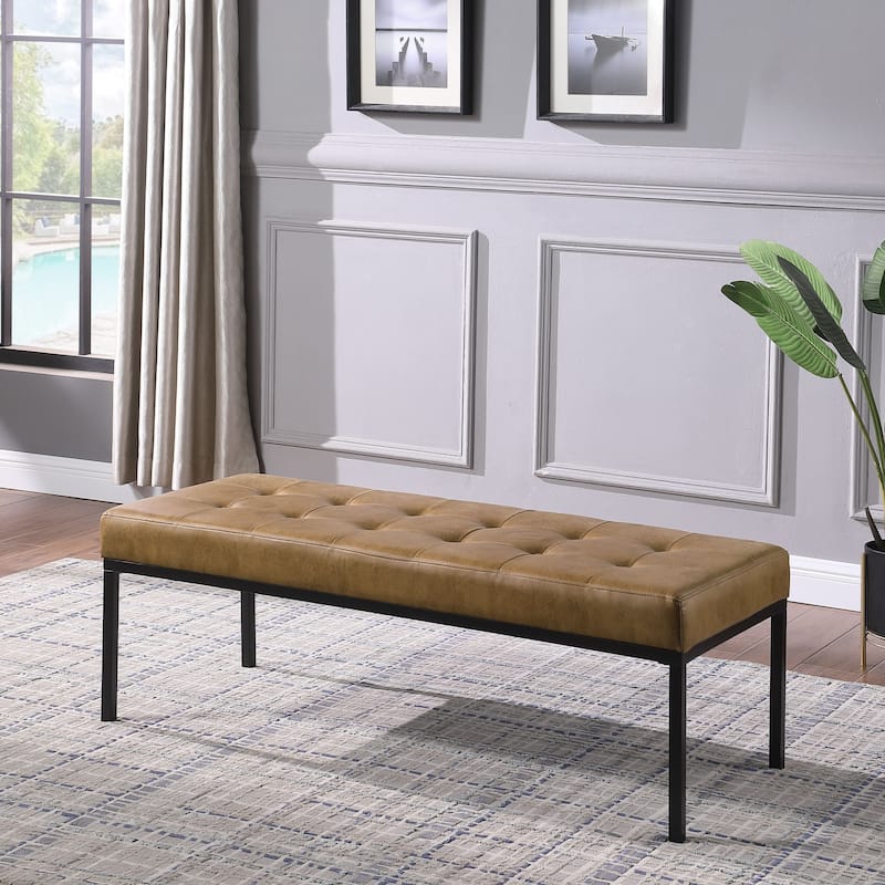 HomePop Tufted Top Metal Bench - Brown