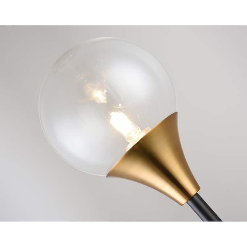 2 Light Black and Gold Metal Wall Sconces with Clear Glass Shades
