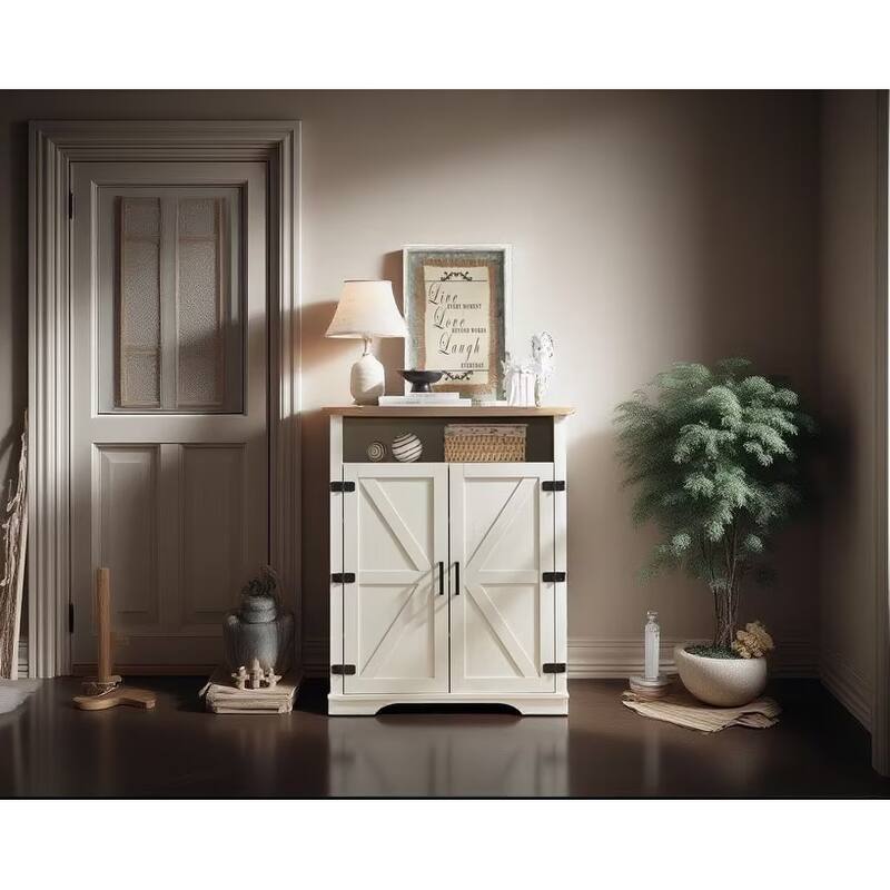 GDFStudio - Lucas Rustic Charm 6-Tier Farmhouse Shoe Storage Cabinet with Adjustable Shelves and Open Storage - Particle Board - Particle Board - White+Oak