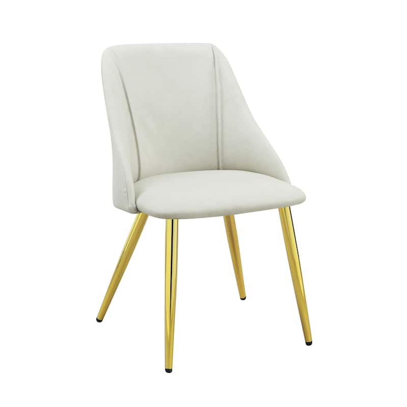 HomeRoots Set of Two White and Gold Upholstered Faux Leather And Metal Dining Side Chairs - 20.00 in. x 33.00 in. x 20.00 in.