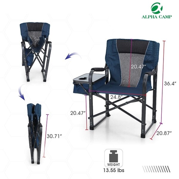 Heavy Duty Padded Folding Camping Directors Chair with Cup Holder Portable 