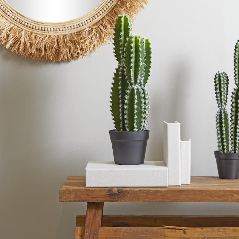 Faux Foliage Cactus Artificial Plant with Realistic Leaves and Black Round Pot - Green - Roche River Decor