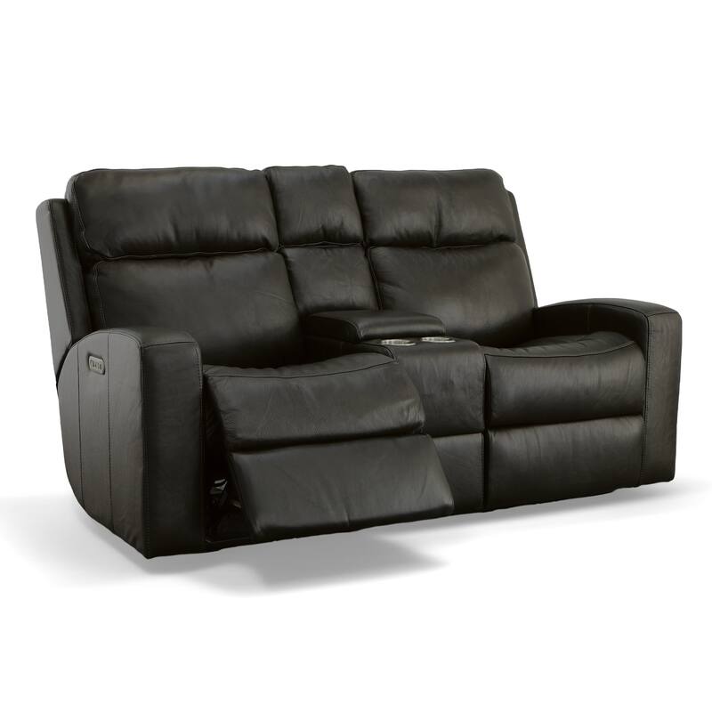 Cody Shadow Power Reclining Loveseat with Console & Power Headrests by Flexsteel - 75" x 41" x 40"
