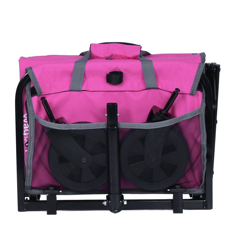 All-in-One Convertible Folding 4-Wheel Trolley with Bench Seat and Dog Leash - Heavy Duty Foldable Utility Trolley for Camping