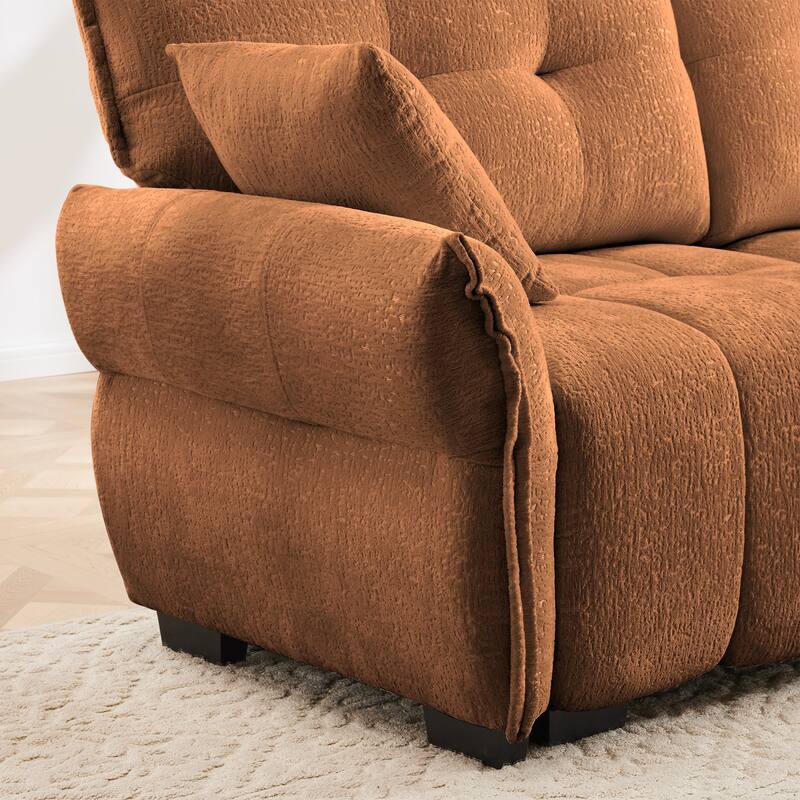 110.2" Chenille 3-Seater Sofa Set with Ottoman and Pillows, Solid Wood Frame and High-Resilience Cushions