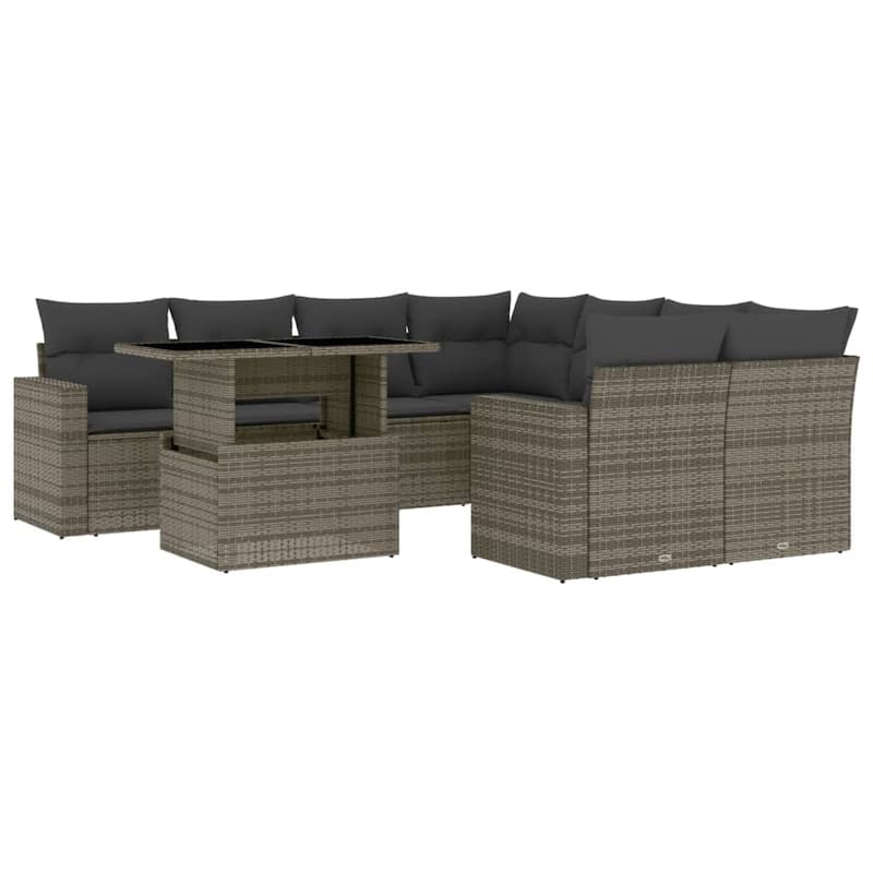 vidaXL Patio Sofa Set with Cushions Outdoor Furniture 9 Piece Poly Rattan