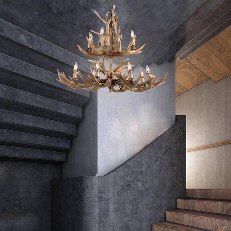12-Light 2-Tier Polyresin Antler Lighting Fixture