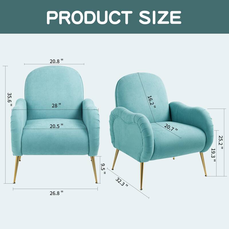 Fabric Armchair, Comfy Upholstered Single Sofa Chair with Metal Gold Legs, Modern Reading Chair for Living Room, Bedroom
