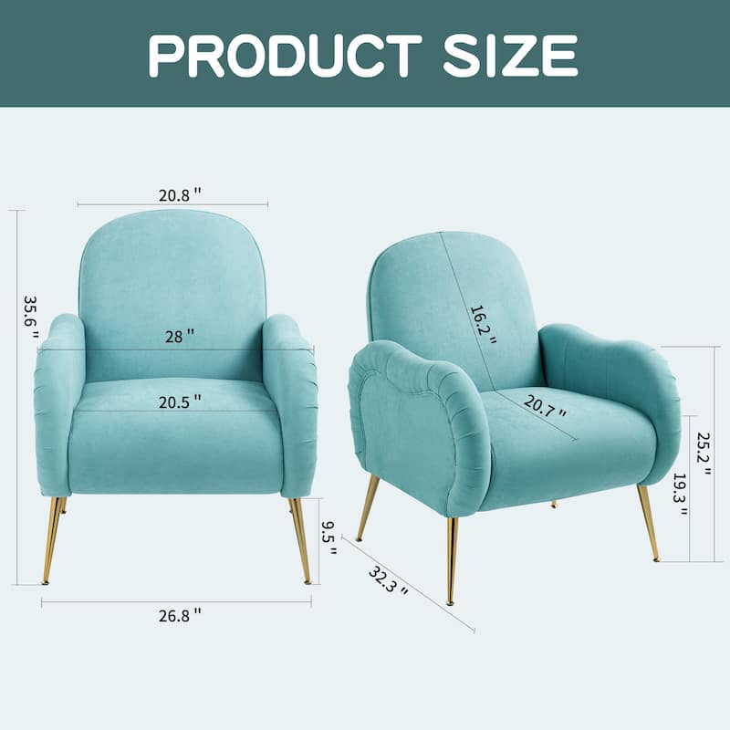 Snowflake Fabric Accent Chair with Gold Metal Legs, High-Density Foam and Spring Cushion, and 300 lbs Weight Capacity