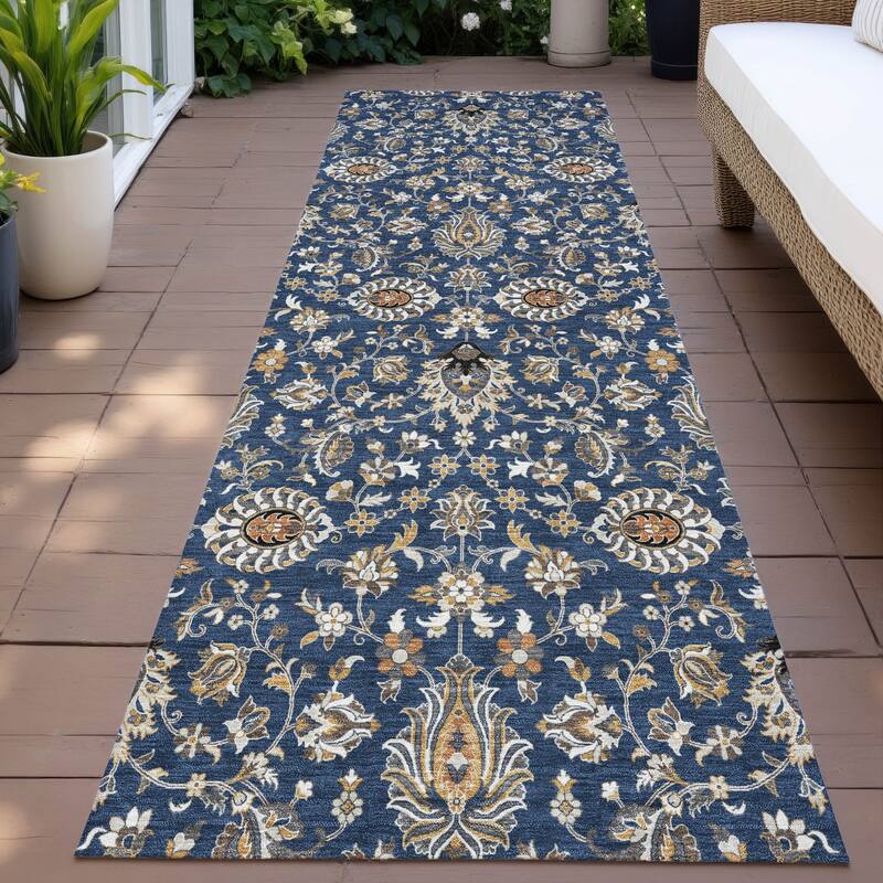 Machine Washable Indoor/Outdoor Traditional Persian Chantille Rug - Navy - 2'3" x 7'6"