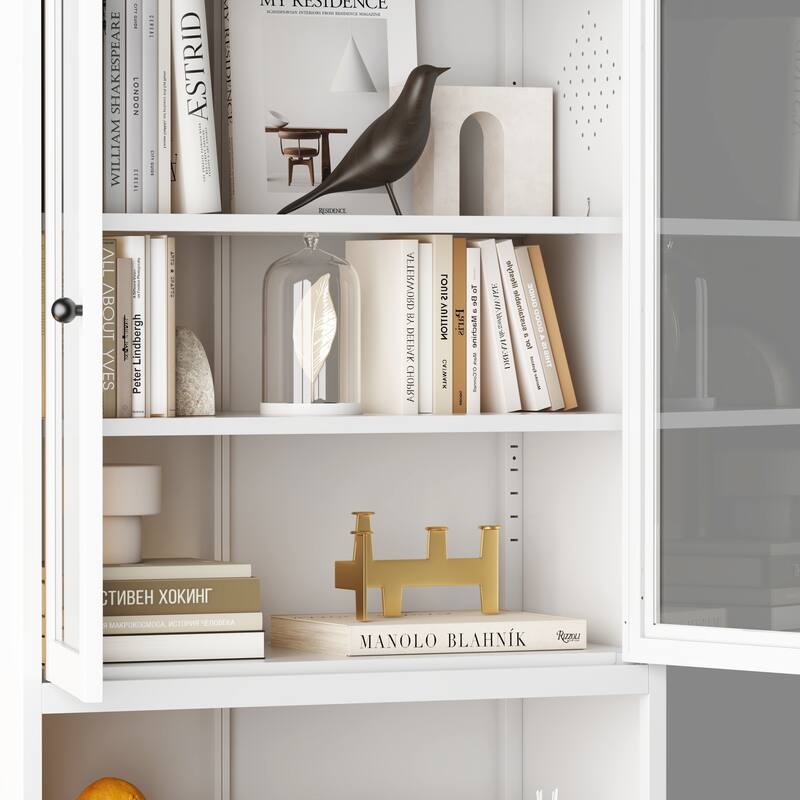 Metal Kitchen Pantry Cabinet - 72" Tall Storage with 5 Adjustable Shelves, White Freestanding Cabinet