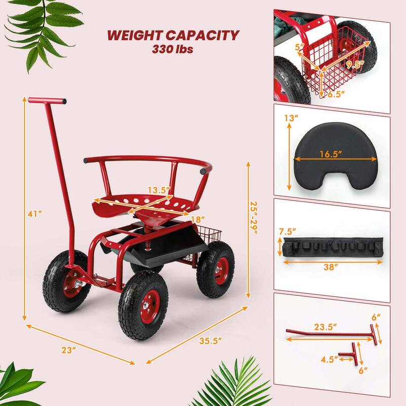 Costway Rolling Garden Cart Outdoor Gardening Workseat withAdjustable - See Details