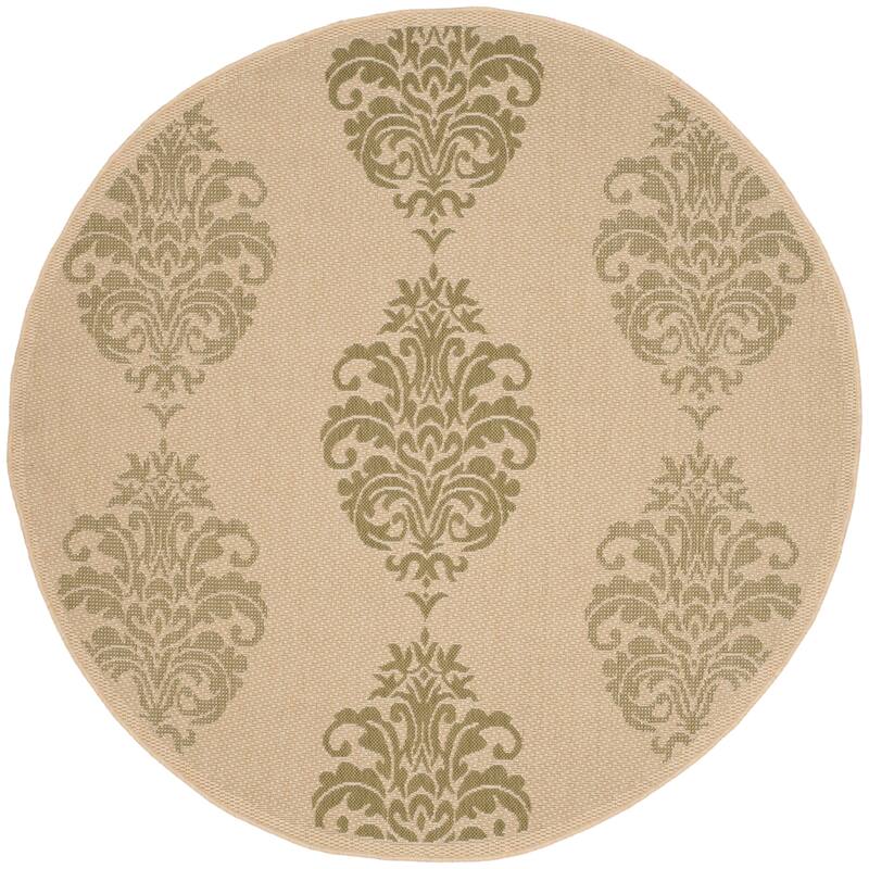 SAFAVIEH Courtyard Pauley Damask Indoor/ Outdoor Waterproof Patio Backyard Rug - 5'3" Round - Natural/Olive