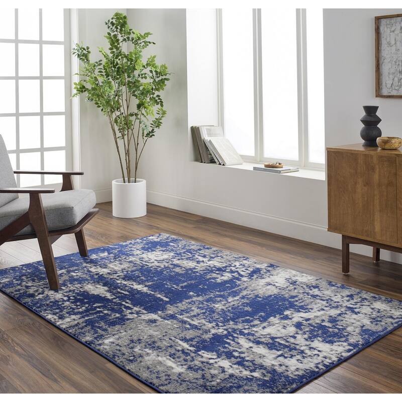 Livabliss Pisa Minimalist Abstract Area Rug - 7' 10" x 10' - Medium Gray/Dark Blue