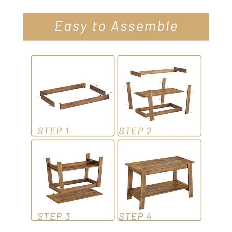 2-Tier Industrial Coffee Table with Storage Shelf