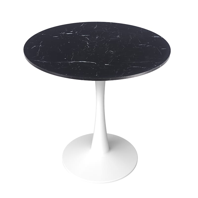 Bristol 35" Round Dining Table with Modern Glass, MDF or Sintered Stone - Sturdy Steel Pedestal Base for Kitchen, Dining, Cafe - MDF - Marbled Black