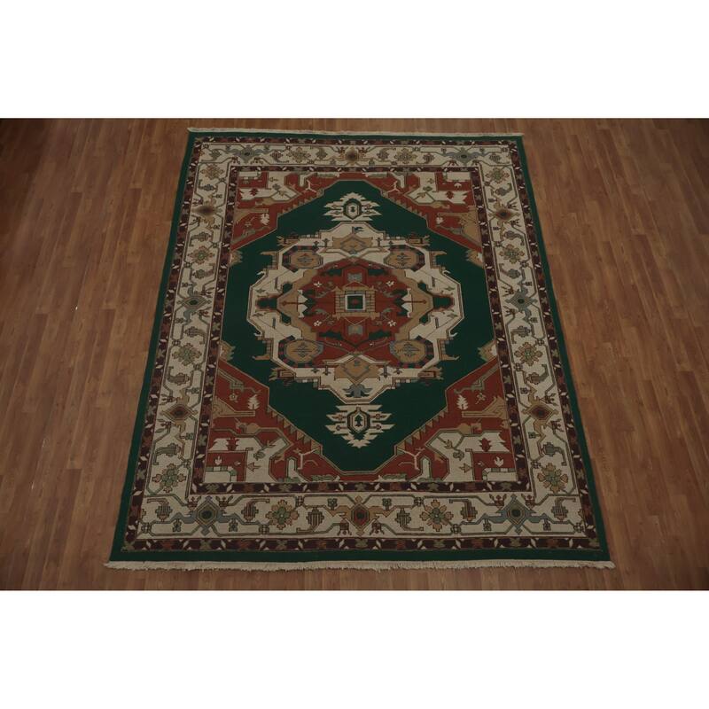 Hand Knotted Oriental 100% Wool Carpet Traditional Medallion Green Sumak Area Rug - 9' 10'' X 8' 0''