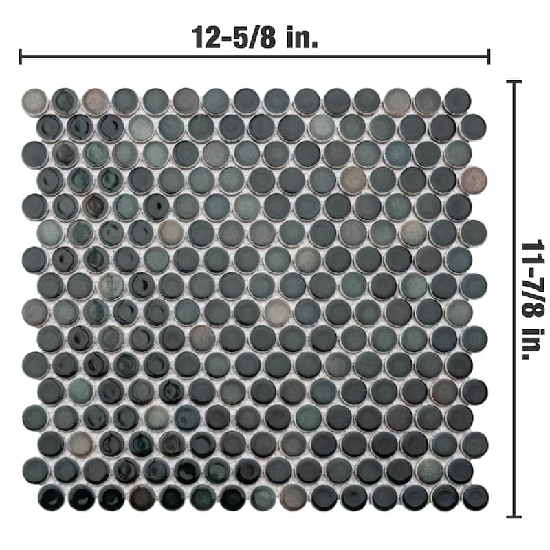 Merola Tile Hudson Penny Round Stormy Night 11-7/8" x 12-5/8" Porcelain Mosaic Floor and Wall Tile