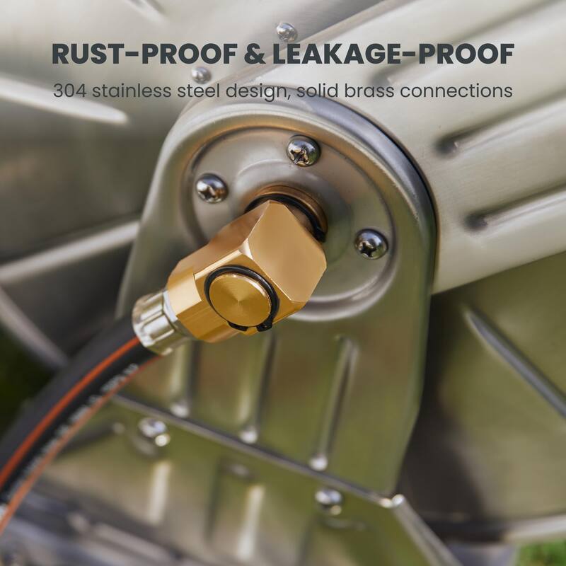 Garden Hose Reel Cart with Wheels, Stainless Steel Heavy Duty Water Hose Reel Cart, 200 ft of 1/2 Capacity, Mobile for Outside