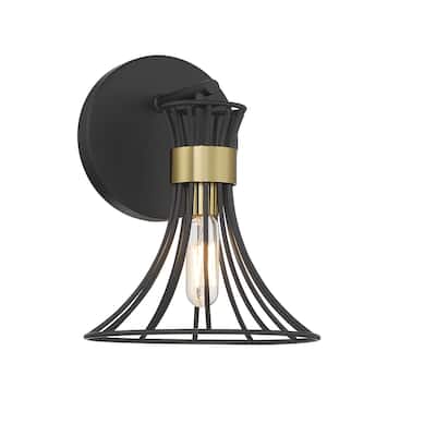 Matte Blackith Warm Brass One Light Wall Sconce from the Breur Collection