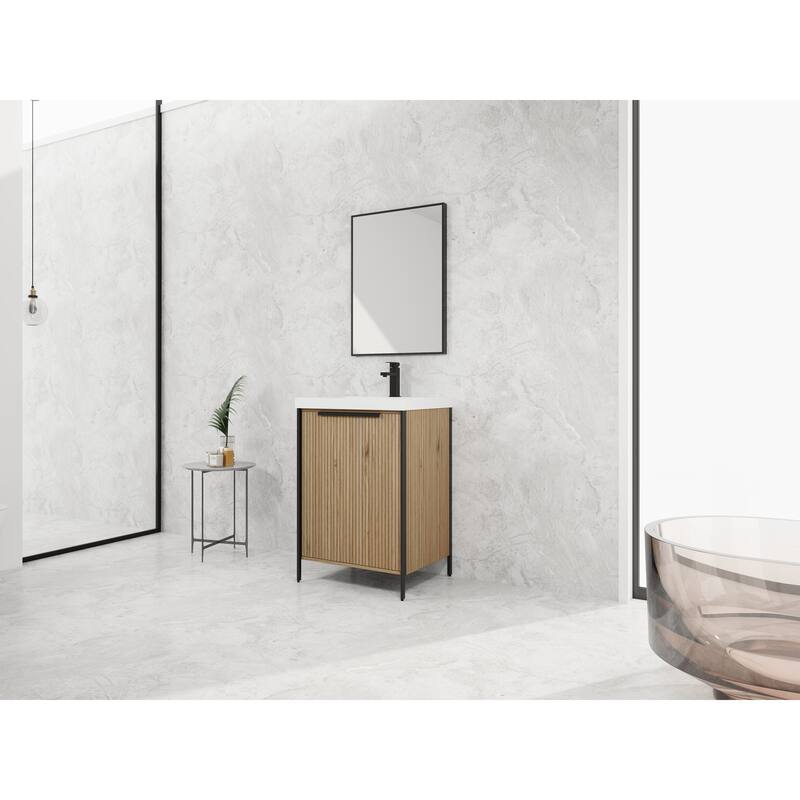 36" Freestanding Bathroom Vanity with Ceramic Sink, 2 Doors and 2 Drawers, Modern Grey Finish,8" Faucet Mount