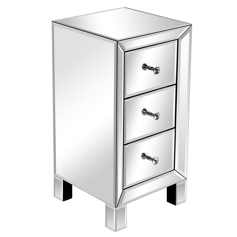 3 Drawer Mirrored Bedside Table Cabinet Bedroom Furniture Storage Nightstand 