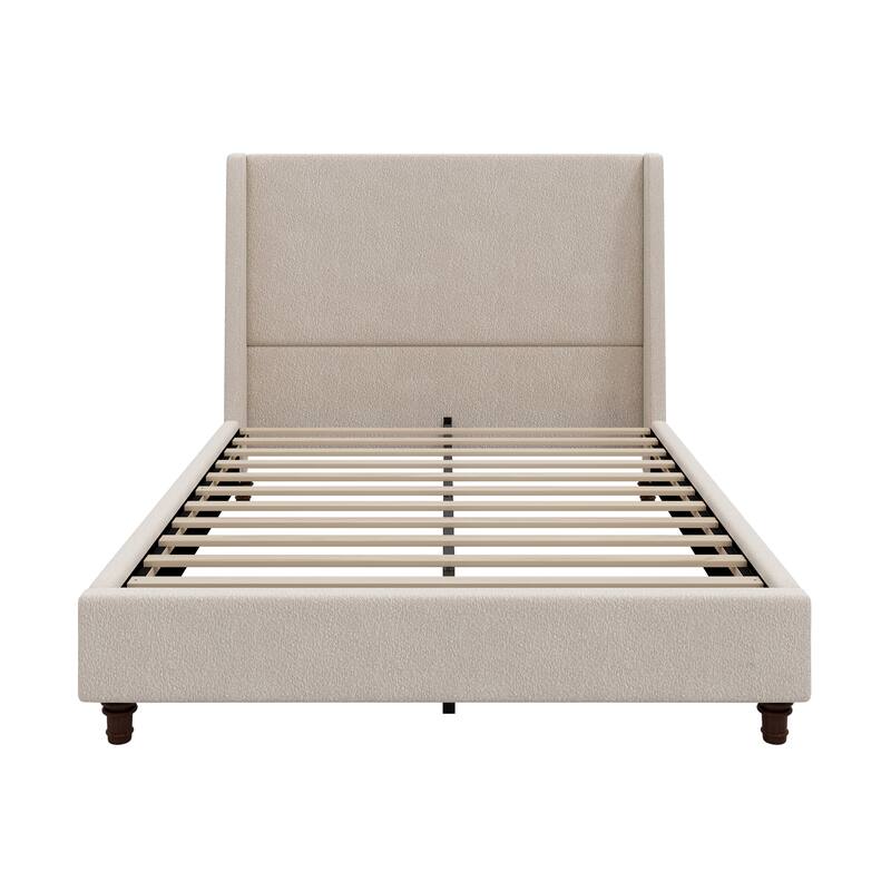Christopher Knight Home - Modern 52.7" Tall Wingback Boucle Upholstered Platform Bed Frame with Solid Wood Legs & Slat Support