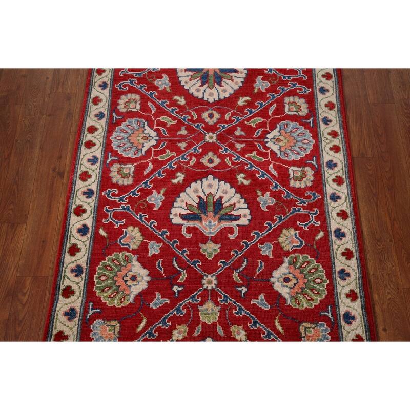 Red Kazak Runner Rug Handmade Traditional Wool Carpet - 2'9" x 9'8"