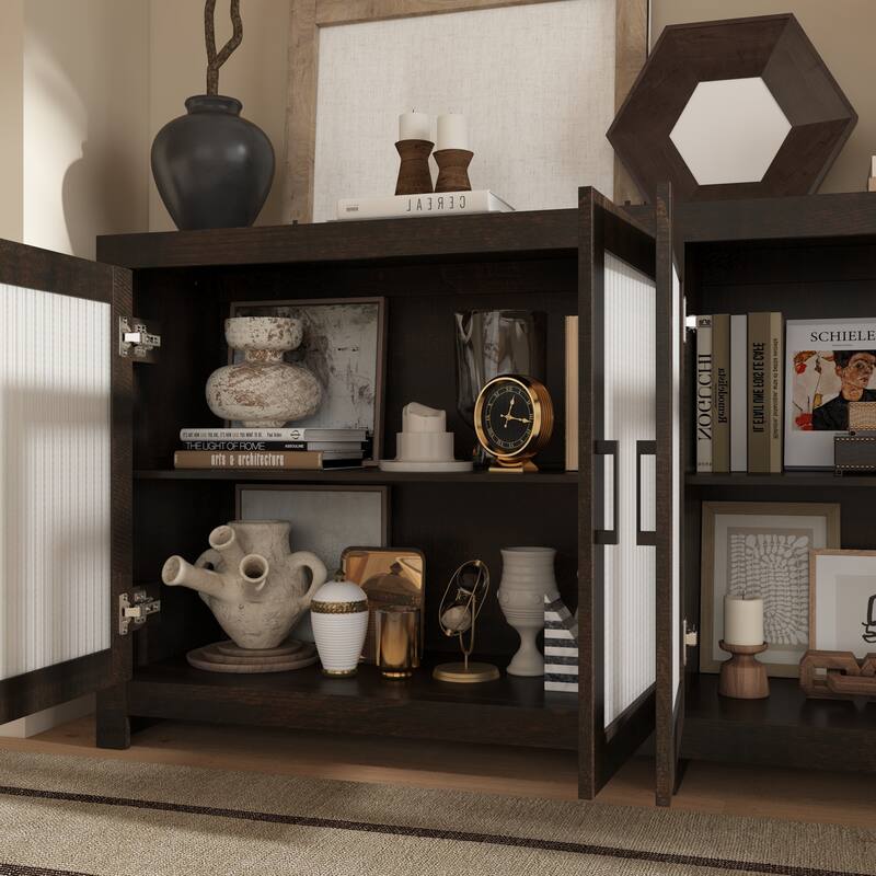 Acrylic Doors Creative White/Brown Buffet Sideboard Bookcase Accent Storage Cabinet: Elegant Storage with Rich Wood Grain Finish