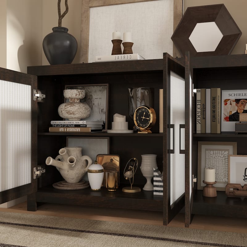 Acrylic Doors Creative White/Brown Buffet Sideboard Bookcase Accent Storage Cabinet: Elegant Storage with Rich Wood Grain Finish