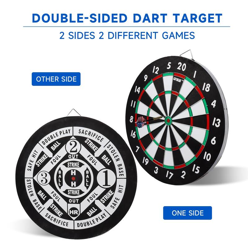 GSE™ 18" 2-in-1 Paper Baseball & Dart Board Games Set. Double-Sided Dartboard with six 17G Steel Tip Darts - 18-Inch
