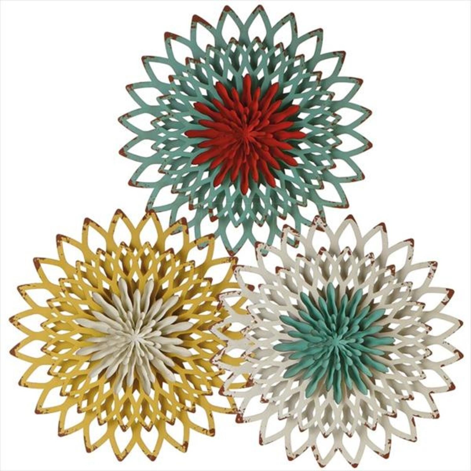 Shop Set Of 3 Distressed Metal White Teal Gold And Maroon