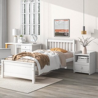 Twin Bed Frame with Headboard, Footboard, and Nightstand for Kids, Teens, and Adults, No Box Spring Needed