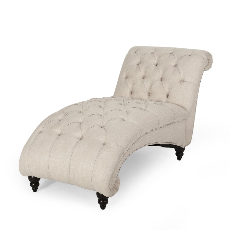 Roomfitters Tufted Chaise Lounge with Curved Shape and Nailhead Trim, Upholstered Accent Sofa for Living Room