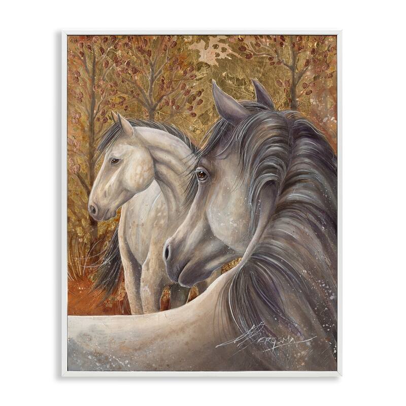 Stupell Horses in Autumnal Forest Framed Giclee Art Design By Jody Bergsma - 11 x 14 - White