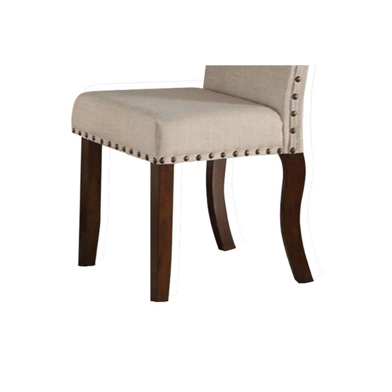 Brown/Cream Fabric Upholstered Wood Frame Dining Chair, Set of 2, Sturdy Dining Chair for Dining Rooms - 15.5