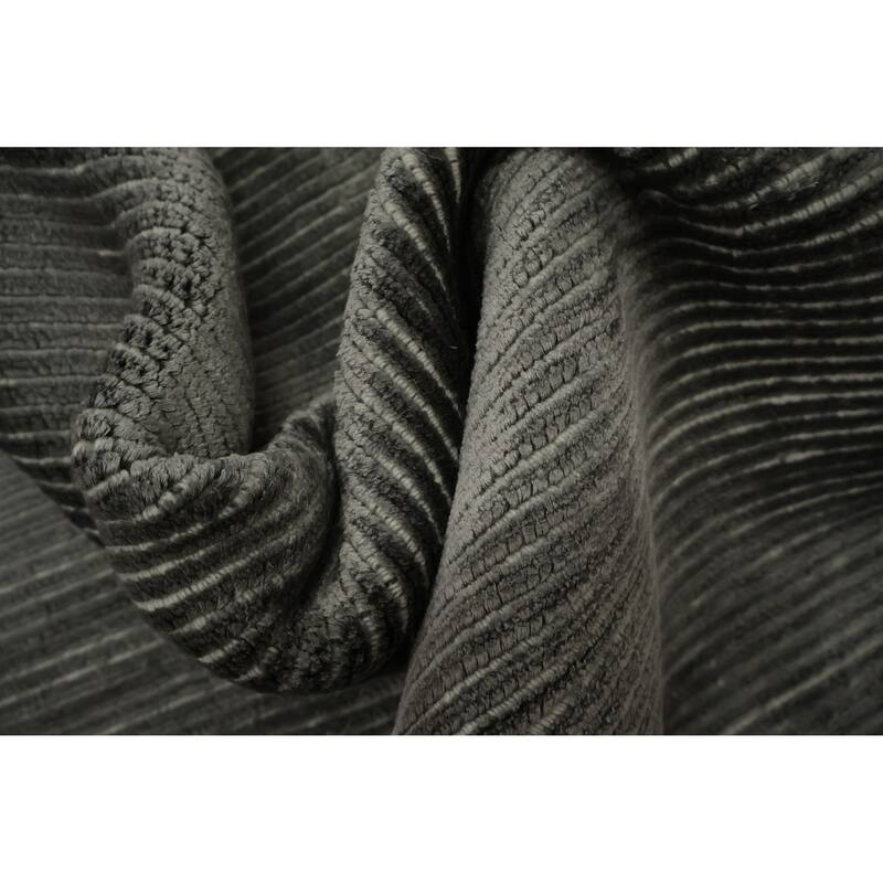 Hand Knotted Oriental Silk Carpet Modern Contemporary Greys & Charcoal Contemporary Runner Rug - 9' 0'' X 3' 1''