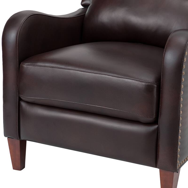 Brigida Cigar Genuine Leather Pushback Recliner with Nailhead Trim by HULALA HOME