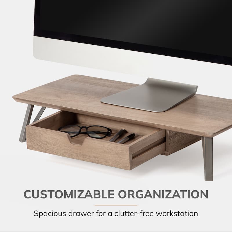Jani Wood Monitor Stand Riser Desk - Ergonomic Design Stand, Desktop Organizer Table for Home, Office Workspace, Gaming Desk
