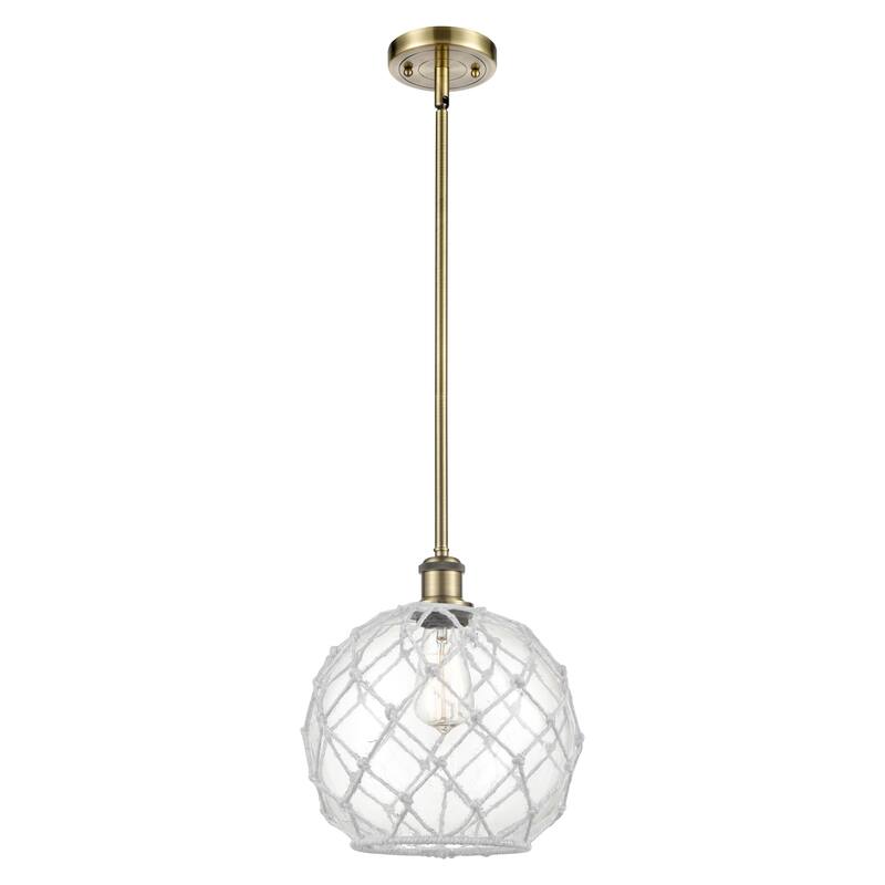 Innovations Lighting Endless Possibilities Ballston - Farmhouse Rope - 1 Light 10" Stem Hung Mini Pendant - Antique Brass/Clear Glass with White Rope