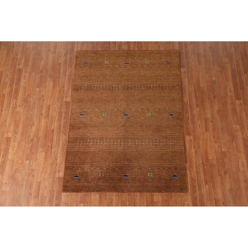Brown Animals Tribal Gabbeh Oriental Area Rug Wool Carpet - 4'8"x 6'6"