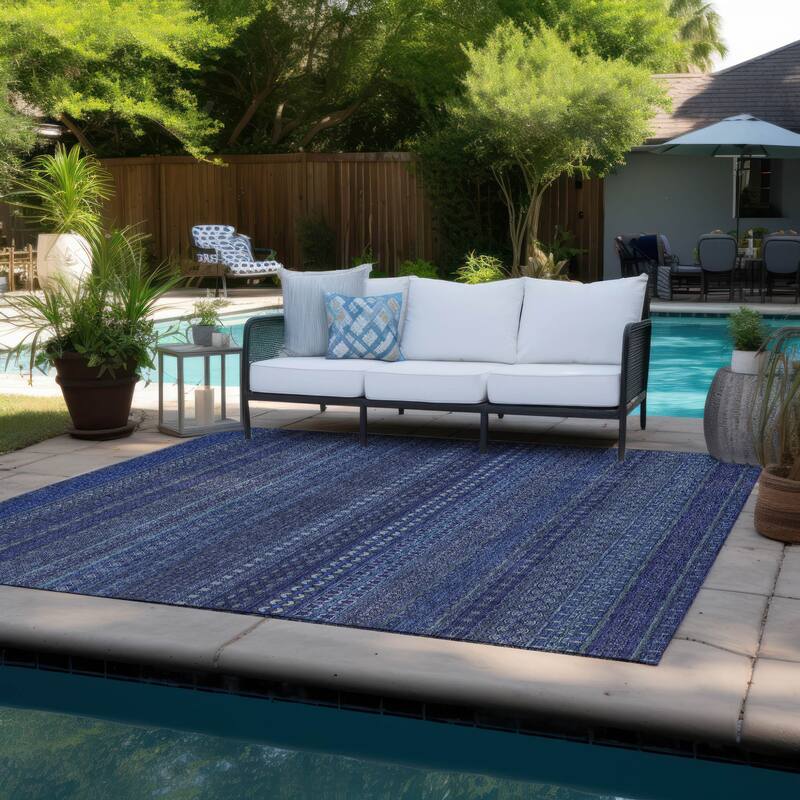 Rana Stripe Weather Resistant Blended Style Runner Outdoor Rug