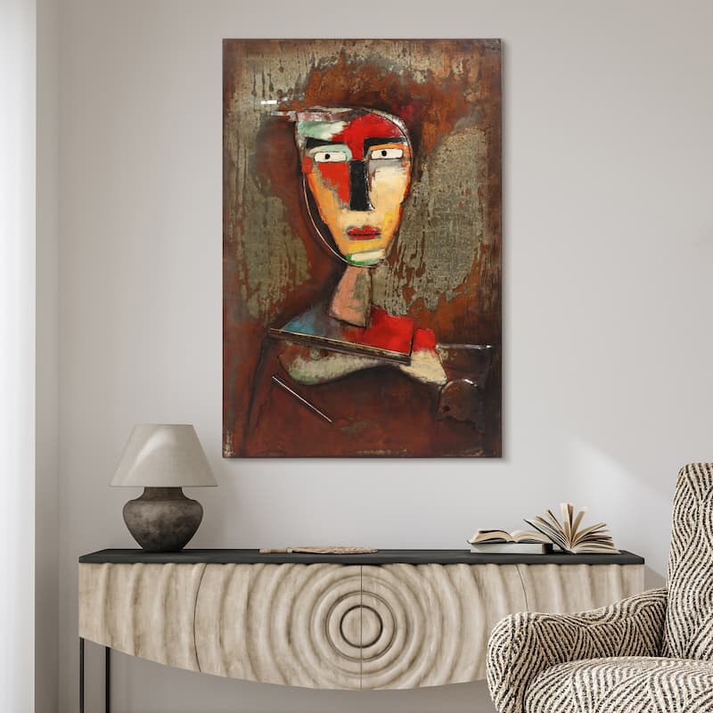 "Homme 3" Mixed Media Iron Hand Painted Dimensional Wall Art