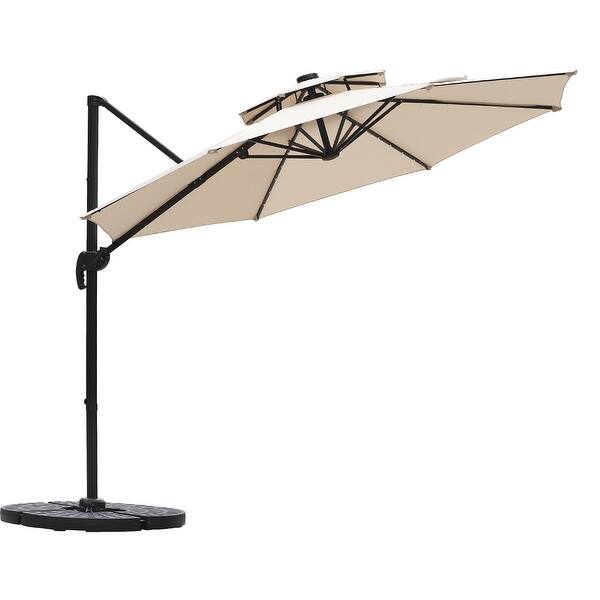 Shop Black Friday Deals On Ainfox 11ft 2 Tier Offset Hanging Patio Solar Powered Umbrella Base Not Included Overstock 31705137