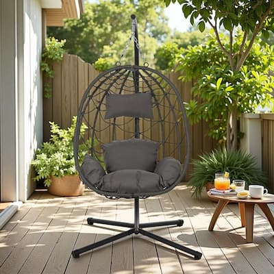 Steel Frame Wicker Egg Chair with Stand and Indoor/Outdoor Hanging Swing Chair