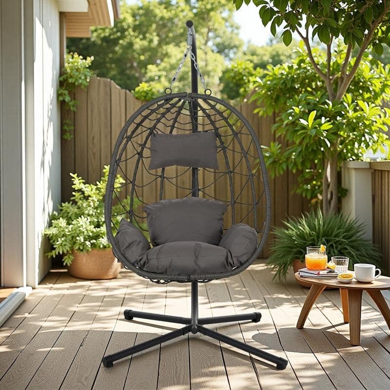 Steel Frame Wicker Egg Chair with Stand and Indoor/Outdoor Hanging Swing Chair