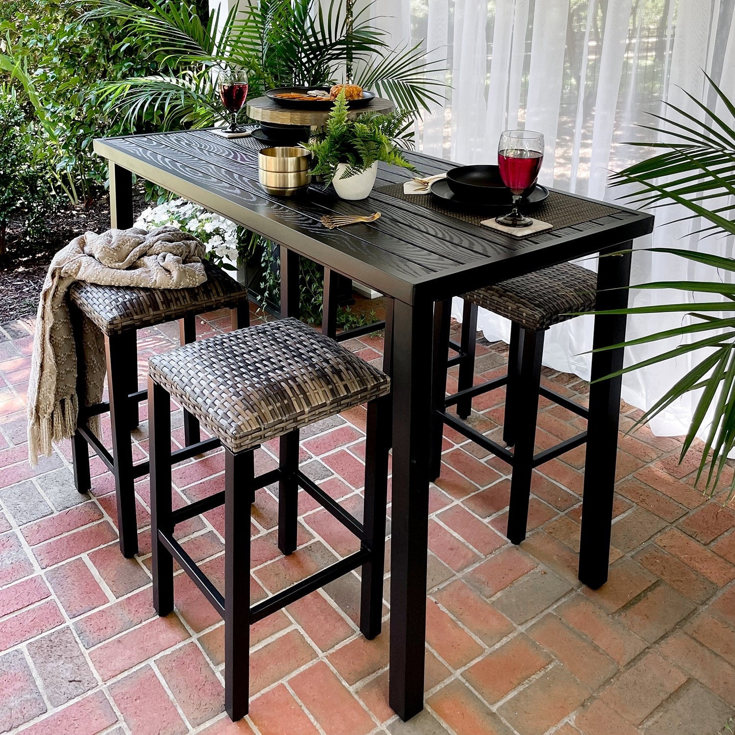 MAISON ARTS 4 Pieces Sturdy Patio Bar Stools with Ratten Wicker Seat