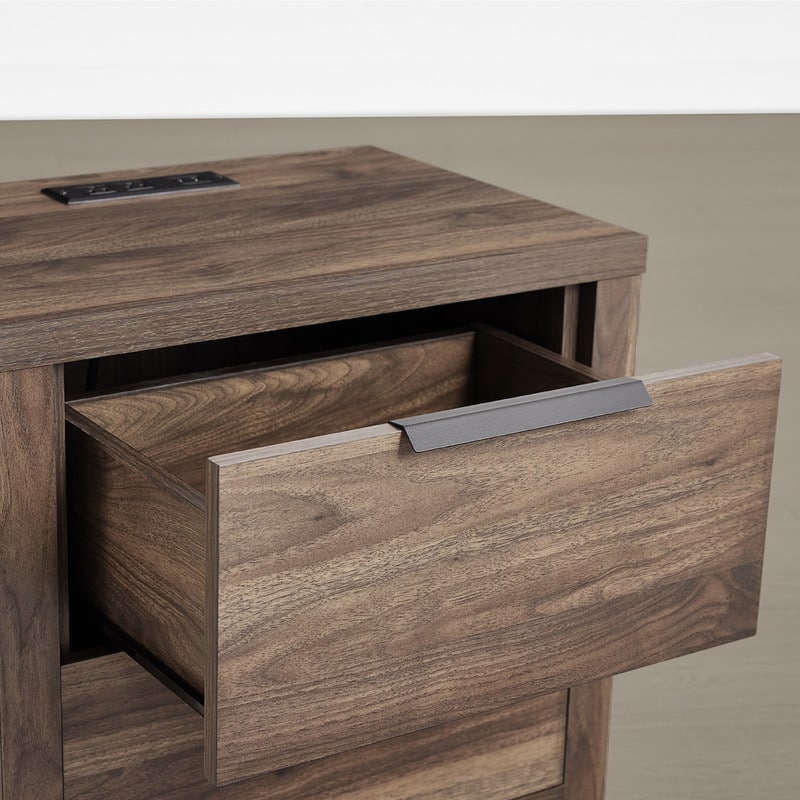 Spruce & Spring Scout Farmhouse Solid Wood Nightstand with 2 Drawers and Type-C, USB & 2 Power Outlets